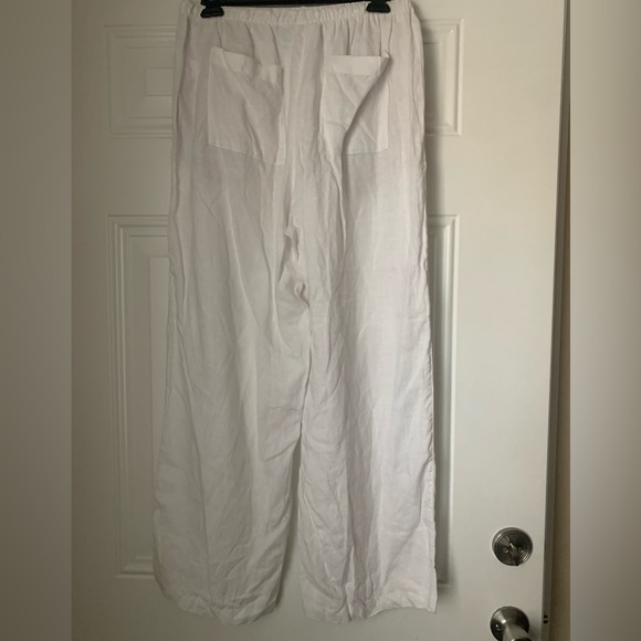 Women’s 100% Linen Drawstring Wide Leg Pants Size M - Picture 2 of 9